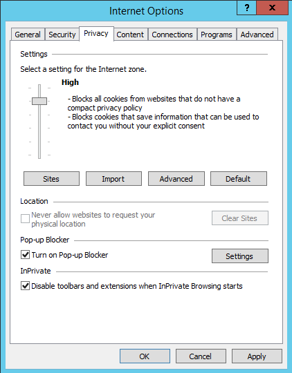 Compatible Internet Explorer privacy setting