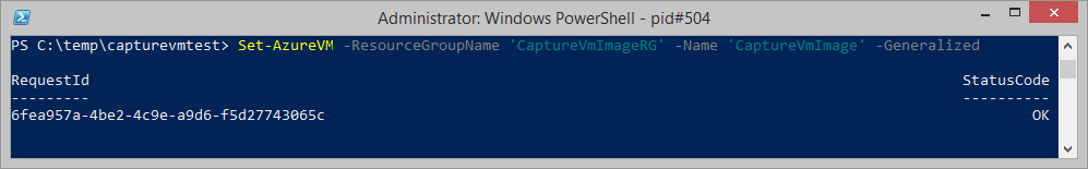 After Set-AzureVM Generalize Call