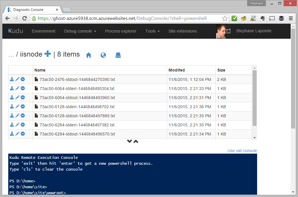 iisnode folder from console