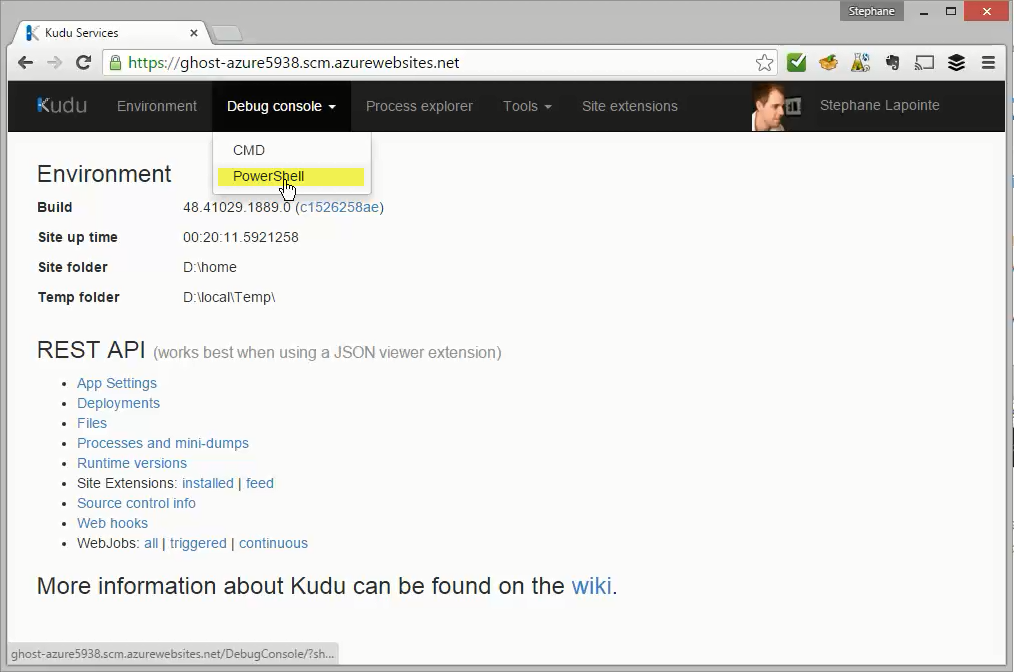 PowerShell console in Kudu