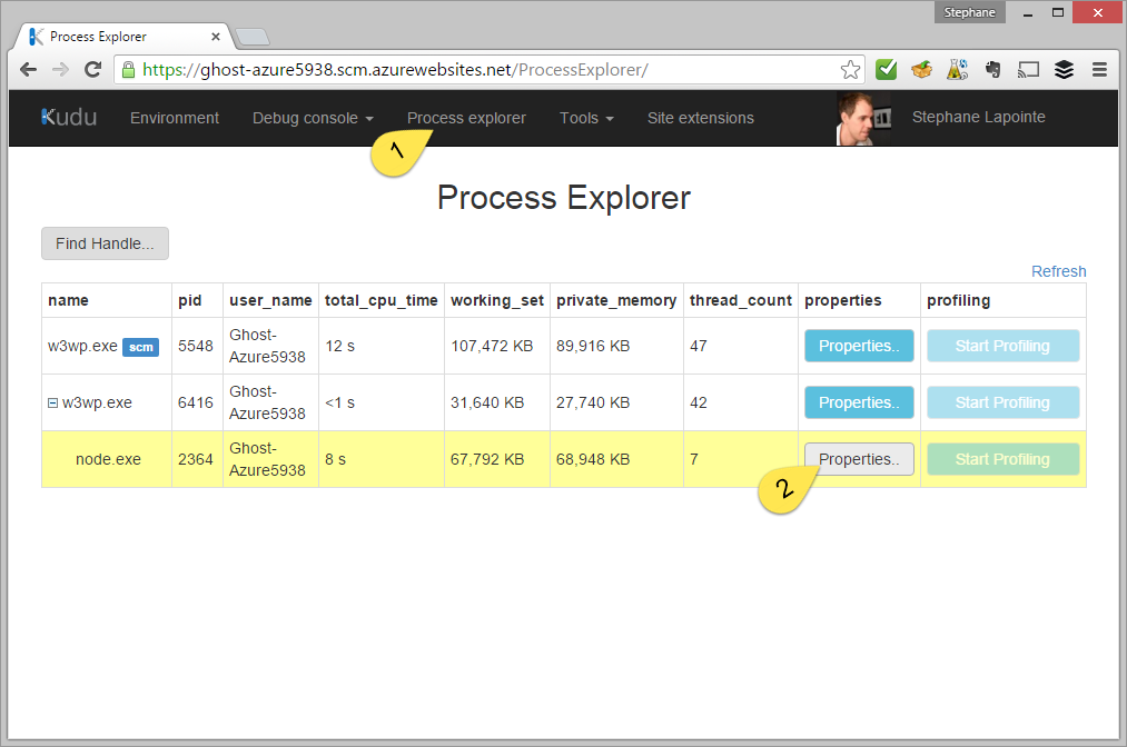 Process explorer in Kudu