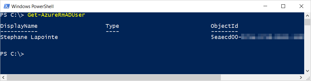 Getting the current user objectId using Get-AzureRmADUser