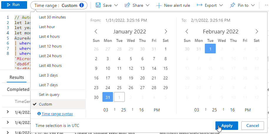 How to dynamically set last month date range in KQL query and Log Analytics